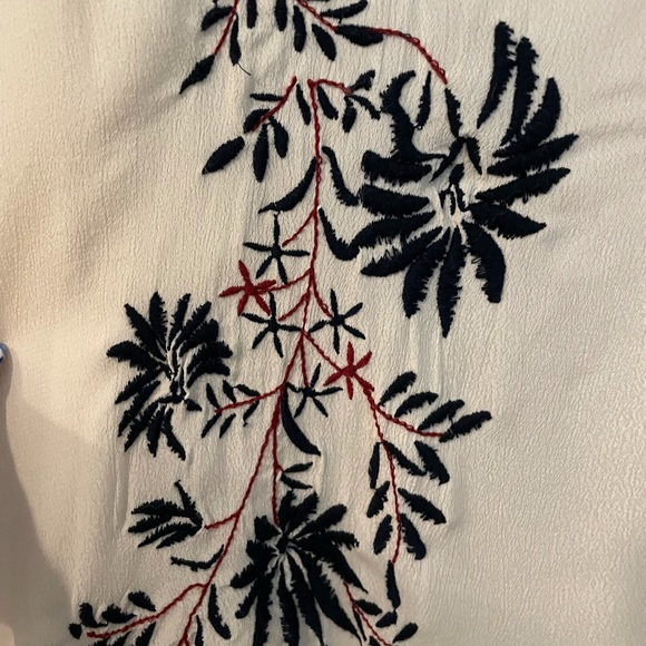Anthropologie Sheer White Blouse with Navy and Red Floral Embroidery - Picture 5 of 8